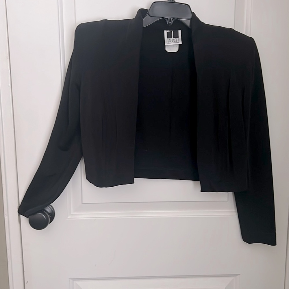 Short TADASHI black bolero type jacket with removable shoulder pads